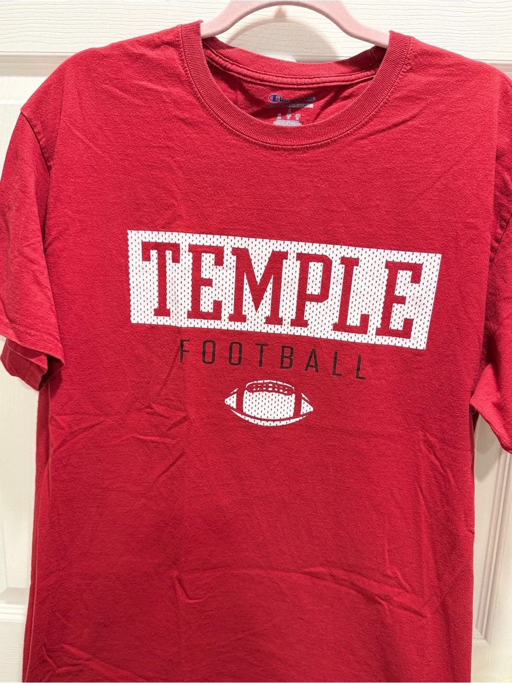 Champion Temple Football T-Shirt Men’s Large Red NCAA College Sports Graphic Tee - Picture 3 of 8